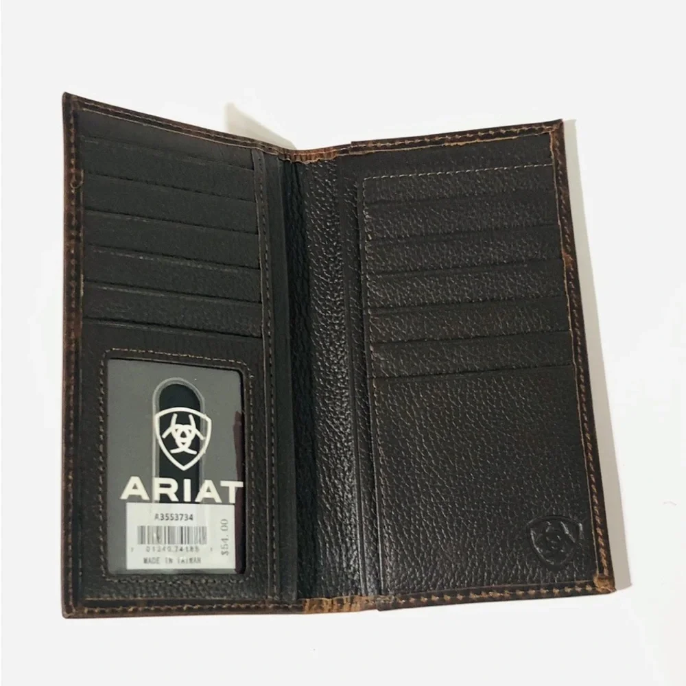 Ariat Dark Brown Leather Long Wallet with Embossed American Flag